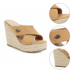 Tuhoomall Waterproof Wedge Sandals for Women, Ethnic Style, Slip-On, Casual Fashion, Rubber Sole, Suede-Like Upper, Perfect for Stylish Outings