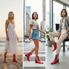 Tuhoomall Pointed-Toe Chunky Heel Ankle Booties with Zipper Closure - Fashionable Floral Applique Design for Parties and Everyday Wear