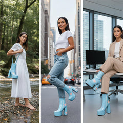 Tuhoomall Chunky Heeled Ankle Boots for Women, Heart Pattern, Zipper Closure, All-Season Fashion, Perfect for Parties and Travel