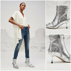 Tuhoomall Stylish Women's Ankle Boots with Zipper, Fringe and Studs for Parties and Casual Outings, Comfortable 3.55 Inch High Heels