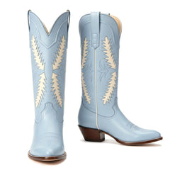 Tuhoomall Western Mid Calf Boots for Women with Rubber Sole, 5.1 cm Chunky Heel, Stylish Embroidery for Casual and Office Wear