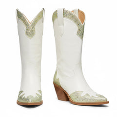 Tuhoomall Western Ankle Boots for Women, Comfortable Casual Style with Rhinestone Details, Perfect for Parties and Everyday Wear