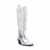 Tuhoomall Mid Calf Cowboy Boots with Rhinestones, Chunky Heel for Casual & Performance Style, Vegan Leather Zipper Closure, Comfortable & Durable Design