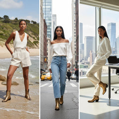 Tuhoomall Western Ankle Booties with Snip-Toe and Chunky Heel for Fashion Casual Parties, Embroidery Design with Metallic Inlay, Slip-On Style