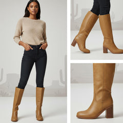 Tuhoomall Comfortable Fashion Ankle Boots for Casual, Office, and Daily Wear - Chunky Heel, Square Toe, Solid Color, All-Leather, Perfect for All Seasons