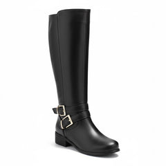 Tuhoomall Knee High Boots For Women With Round Toe And Low Chunky Heel, Classic Style For Parties And Performances, Adjustable Buckle Closure, Retro Fashion