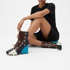 Tuhoomall Fashion Ankle Booties With Zip And Studs, Chunky Wedge Heel, Stylish For Parties And Casual Outings, All-Season Wear