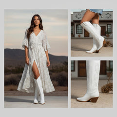 Tuhoomall Western Over-the-Knee Boots with Chunky Heel, Embroidered Vegan Leather for Fashionable Travel & Classic Style, Thigh-High Solid Color Design