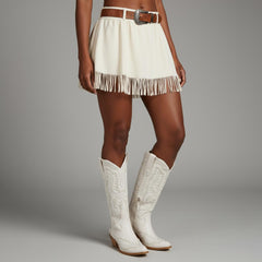 Tuhoomall Western Knee-High Cowgirl Boots with Chunky Heel and Floral Embroidery for Outdoor Fashion and Casual Wear