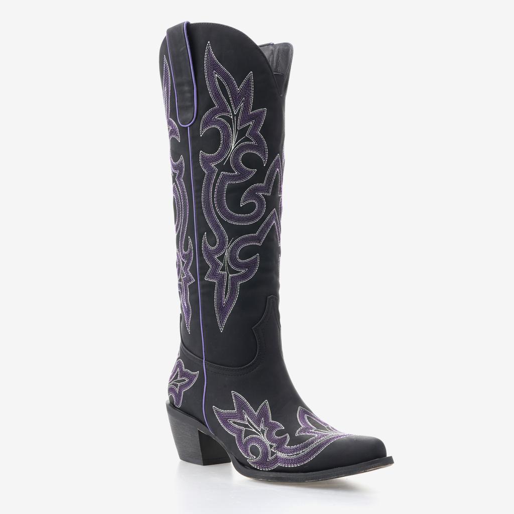 Tuhoomall Western Embroidered Mid Calf Boots - Chunky Heel, Slip-On Style for Everyday Fashion, Comfortable Rubber Sole for Outdoor Use Tuhoomall