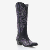 Tuhoomall Western Embroidered Mid Calf Boots - Chunky Heel, Slip-On Style for Everyday Fashion, Comfortable Rubber Sole for Outdoor Use