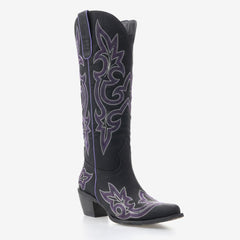 Tuhoomall Western Embroidered Mid Calf Boots - Chunky Heel, Slip-On Style for Everyday Fashion, Comfortable Rubber Sole for Outdoor Use Tuhoomall