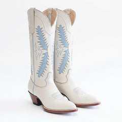 Tuhoomall Western Mid Calf Boots for Women with Rubber Sole, 5.1 cm Chunky Heel, Stylish Embroidery for Casual and Office Wear