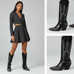 Tuhoomall Western Chunky Heels Ankle Boots with Rhinestones, Vegan Leather, 3-Inch Heel for Casual Performance and Runway Styles