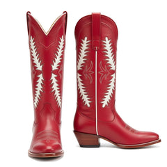 Tuhoomall Western Mid Calf Boots for Women with Rubber Sole, 5.1 cm Chunky Heel, Stylish Embroidery for Casual and Office Wear