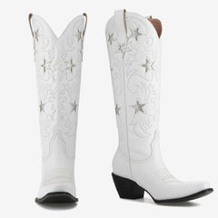 Tuhoomall Embroidered Western Boots For Women, Chunky 5.6cm Heel, Casual Wedding Style, Durable Rubber Sole, All-Season Versatility