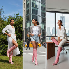 Tuhoomall Comfortable Knee-High Fashion Boots with Zip and Studded Design, 10cm High Heel for Parties, Weddings, and Everyday Stylish Looks