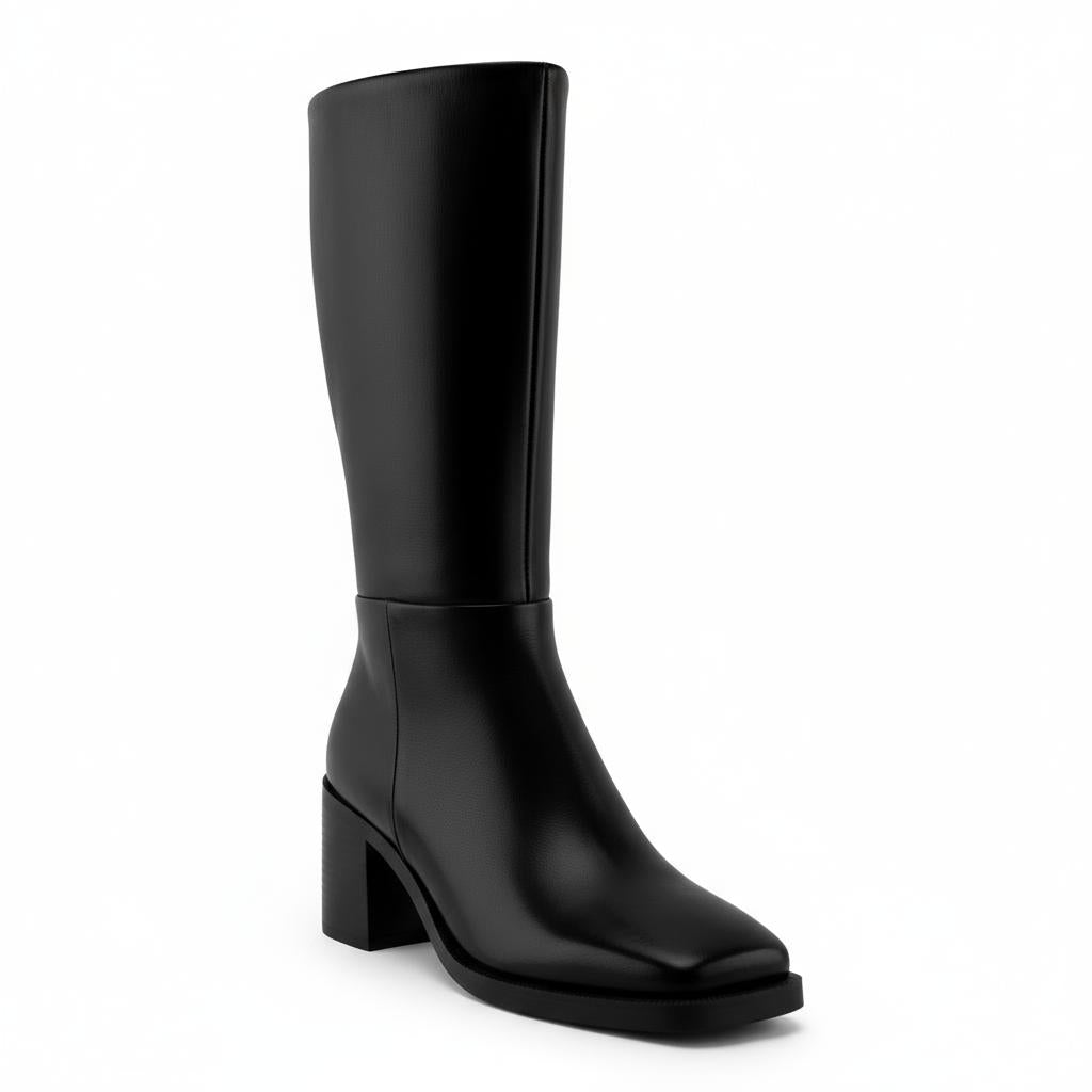 Tuhoomall Comfortable Knee High Boots for Women, Stylish Chunky Heel, Chic Square Toe, Zipper Closure, All-Season Durable Leather Tuhoomall