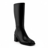 Tuhoomall Comfortable Knee High Boots for Women, Stylish Chunky Heel, Chic Square Toe, Zipper Closure, All-Season Durable Leather Tuhoomall
