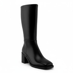 Tuhoomall Comfortable Knee High Boots for Women, Stylish Chunky Heel, Chic Square Toe, Zipper Closure, All-Season Durable Leather Tuhoomall