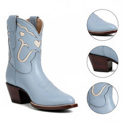 Tuhoomall Fashion Casual Chunky Heel Ankle Booties with Embroidered Hearts, Slip-On Design for All Seasons