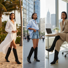 Tuhoomall Rhinestone Western Mid-Calf Boots for Women, Stylish 3.15 in Chunky Heel, Vegan Suede, Perfect for Parties and Performances