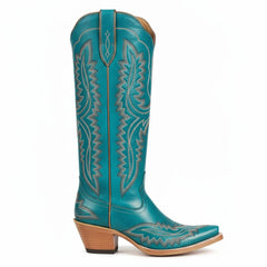 Tuhoomall Western Knee-High Cowgirl Boots with Chunky Heel and Floral Embroidery for Outdoor Fashion and Casual Wear