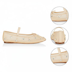 Tuhoomall Comfortable Rhinestone Ballet Flats for Women - Casual Blue Mesh Slip-On Shoes with Low Heel and Round Toe