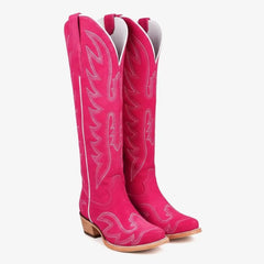 Tuhoomall Western Mid-Calf Boots - Stylish Faux Suede with Embroidered Wings, 2.25" Low Chunky Heel for Casual Party Wear Tuhoomall