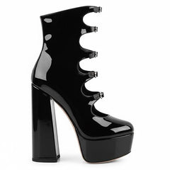 Tuhoomall Gothic High Ankle Boots for Parties and Performances, Thick Sole with Adjustable Strap, Durable Leather, 15.5cm Chunky Heels