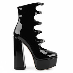 Tuhoomall Gothic High Ankle Boots for Parties and Performances, Thick Sole with Adjustable Strap, Durable Leather, 15.5cm Chunky Heels Tuhoomall