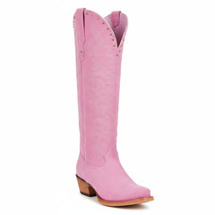 Tuhoomall Western Mid-Calf Boots for Women with Chunky Heel, Zipper Closure, Embroidered Faux Suede and Rivets, Casual Fashion for All Seasons