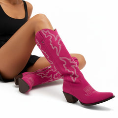 Tuhoomall Western Knee-High Boots for Fashion Casual Style with Embroidered Design and Chunky Heel, Ideal for Ranch and Outdoor Activities