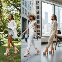 Tuhoomall Chunky Heeled Ankle Boots for Women, Heart Pattern, Zipper Closure, All-Season Fashion, Perfect for Parties and Travel