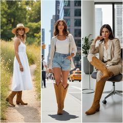 Tuhoomall Western Knee High Boots with Embroidered Design, 2.25 Inch Chunky Heel, Perfect for Fashion, Travel, Parties and Everyday Wear