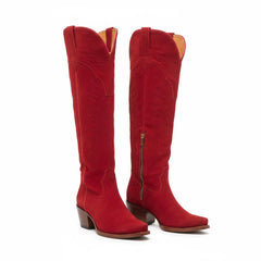 Tuhoomall Faux Suede Knee High Western Boots with Embroidered Eagles for Fashion, Travel, and Parties, 2.36 in Chunky Heel