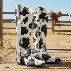 Tuhoomall Western Ankle Boots for Women, Stylish Casual Woven Design, Round Toe, Chunky Heel, Zip Closure, Versatile for All Seasons