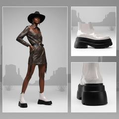 Tuhoomall Fashionable Women's Loafers Ankle Boots With 6cm Thick Sole For Everyday Use Stylish Waterproof Design In Solid Color