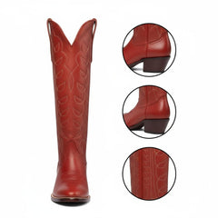 Tuhoomall Western Boots for Women with Embroidery, Chunky Heel 2.00 in, Mid-Calf Length, Vegan Leather, Casual Fashion Footwear, All Seasons