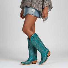 Tuhoomall Western Knee-High Cowgirl Boots with Chunky Heel and Floral Embroidery for Outdoor Fashion and Casual Wear