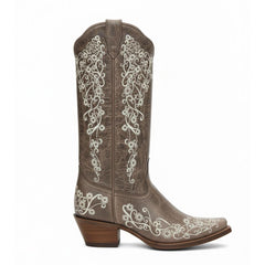 Tuhoomall Western Cowgirl Mid Calf Boots with Chunky Heel and Embroidery, Slip-On Stylish Footwear for Outdoor Fashion Tuhoomall