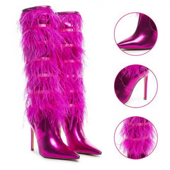 Tuhoomall Faux Suede Womens Fashion Booties With 4 Inch Heels, Zip Closure, Pointed Toe, Perfect For Parties And Performances