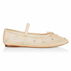 Tuhoomall Comfortable Rhinestone Ballet Flats for Women - Casual Blue Mesh Slip-On Shoes with Low Heel and Round Toe