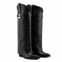 Tuhoomall Trendy Wedge Heeled Ankle Boots with Graphic Print for Parties and Fashion Shows, Slip-On Design, Relaxed Comfort Tuhoomall
