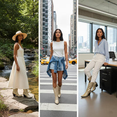 Tuhoomall Western Style Chunky Heel Boots for Women, 10cm Faux Suede with Rivet and Rhinestone Accents, Easy Zipper Closure for Parties and Performances