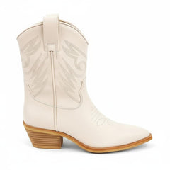 Tuhoomall Metallic Cowboy Ankle Boot with Chunky Block Heel, Pointed Toe, Embroidered Design for Casual Fashion Use, Vegan Leather, All Seasons