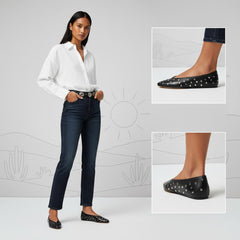 Tuhoomall Comfortable Almond Toe Flats with Studs for Fashion, Office, and Casual Outings - Durable Leather Upper and Easy Slip-On Design