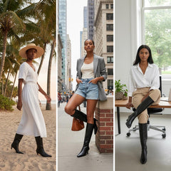 Tuhoomall Stylish Comfortable Knee-High Boots for Women, Pointed Toe, Chic Cat Heel, All-Season Rubber Sole, Effortless Slip-On Design