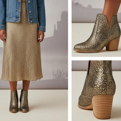 Tuhoomall Glitter Ankle Boots for Women, 3-Inch Chunky Heel, Shiny Pointed Toe, Perfect for Parties and Fashion Events