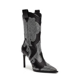 Tuhoomall Stiletto Ankle Boots With Rhinestone Applique, 3.94in Heel, Pointy Toe, Chic For Parties And Casual Outings, All-Season Wear